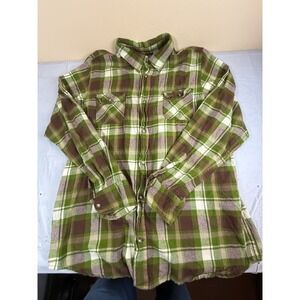 RuffHewn Boys XL 18/20 Green Plaid Flannel Button Down Shirt Long Sleeve Cotton‎